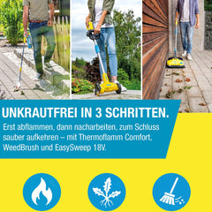 GLORIA Herbstaktion: unkrautfrei in drei Schritten mit Thermoflamm Comfort, WeedBrush und EasySweep 18V